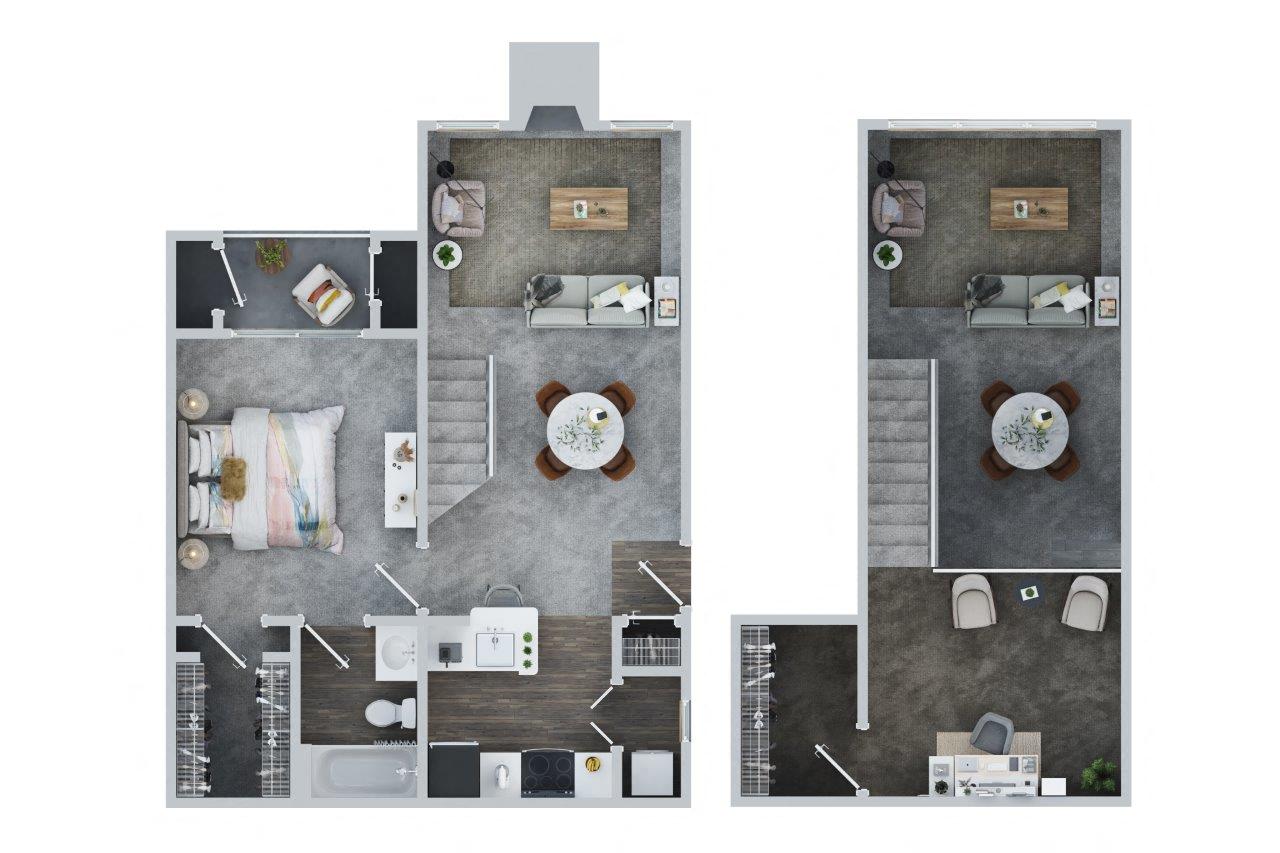 Floor plan for 1 bed, 1 bath, 893 sqft
